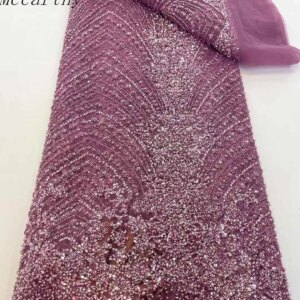 Mccarthy Purple 3D Beads Lace Fabric 2025 High Quality Mesh Embroidery Luxury 3D Sequins Tulle Nigerian Lace Fabric For Bridal