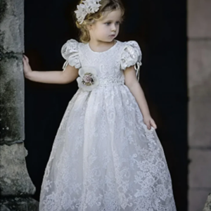 White Flower Girl Dress Tulle FLuffy Lace Applique Kids Birthday Party Evening Ball Dresses for First Communion Gowns