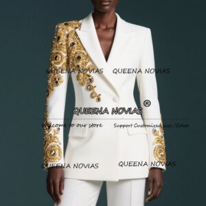 Luxury Gold Beaded Stones Women Suits 2 Pieces Sets Mother Of Bride Dress For Wedding Guest Party Customized Lady Banquet Gowns