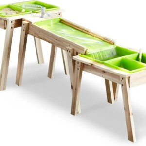Kids 3 Sets Rushing River Falls Sensory Table, Wood Sand Table Playset for Kids, Outdoor Wooden Toy Play Water Table Set for Boy