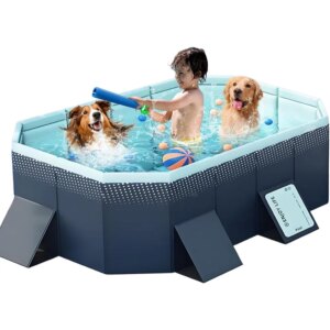 Foldable Swimming Pool with Sturdy Square Design Large 83″ L 55″ W 22″ D Portable Kids & Pet Bathtub with Reinforced Sidewalls E