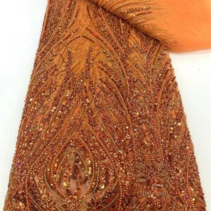 2024 Fashion French Embroidery Beaded Lace Fabric African Nigerian With Sequins Lace Fabric For Wedding Dress