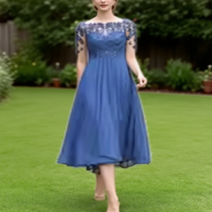 Customized chiffon appliqued sleeveless wedding dress for the mother of the bride, for the formal evening event.