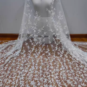 New Style Beaded Lace Fabric Delicate Leaves With Sequins Pearls High Quality Lace for Wedding Dress