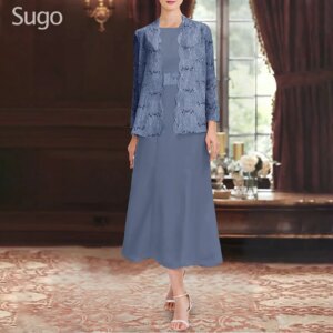 Customized 2 Pieces Elegant Mother of the Bride Dresses Chiffon Sequins Tea-Length A-Line Wedding Guest Party Groom Dress 2025