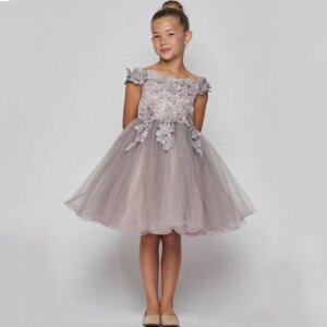 Customized Exquisite Flower Little Girl Dress Baby Dresses A-line Beautiful Appliques Off The Shoulder Sleeveless Kid Evening Pa