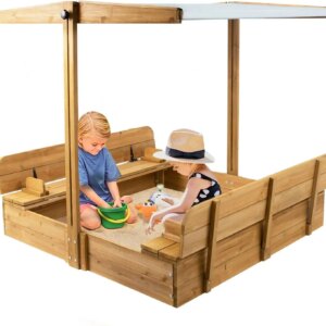 Kids Sand Box with Cover,Outdoor Wood SandBoxes with Lid,Outdoor Sand Box for Kids Aged 2-8 -Waterproof and Sun Protection and A