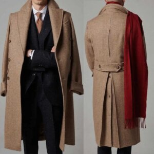 Classic Men Long Coat Herringbon Double Breasted Overcoat Wool Blends Winter Warm Plus Size Wedding Men Suits Customized