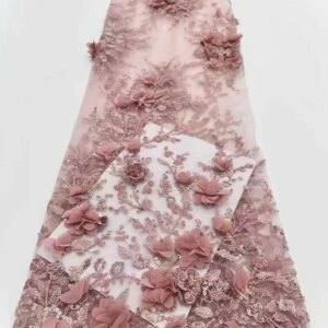 3D Flower Embroidery Lace Blue Flower Beaded Fabric Lace Wedding Dress Black French Lace Sequin Tulle Lace For Sewing KB4852