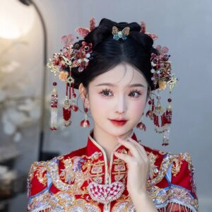 Red Xiuhe Headdress 2025 New High-Grade Elegant Age-Reducing Chinese Wedding Hanfu and Gown Bridal Hair Accessories