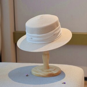 A stylish ribbon flat-topped hat for women fashionable and simple flat-eaves small top hat versatile sun-protective outings