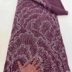 African Heavy Beaded Lace Fabric 2025 High Quality Nigerian Luxury Sequin Lace French Tulle Fabric for Party Dress