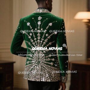 Exquisite Diamond Beaded Groom Wedding Suits 3 Pieces Sets Sequins Lapel Velvet Party Gowns Customized Suits Men Slim Fit 2025