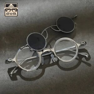 Retro Round Glasses for Men High-quality Handmade Brass Pure Titanium Avant-garde Magnetic Clip Women’s Fashion Sunglasses
