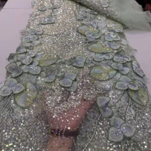 Luxury African Beaded 2025 High Quality Nigerian Sequins With Pearl Lace French Tulle Lace Fabric For Party Dress Sewing