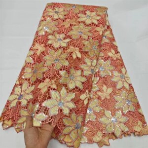 Latest African Guipure Cord Lace Fabric 2024 High Quality Nigerian Water Soluble Lace Fabric For Party Dress Sewing 5 Yards