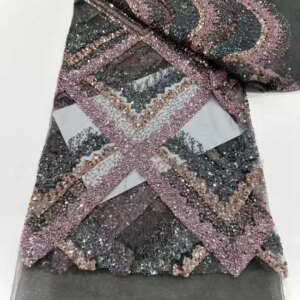 2025 High-End High Quality Luxury French Handmade Embroidery Heavy Beaded Lace Fabric African Sequins Fabric For Wedding Dress