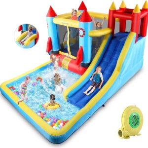 Bounce House,Inflatable Bounce Castle with Blower for Kids 3-12,Outdoor/Indoor Bouncy House Water Park for Backyard with 2 Splas