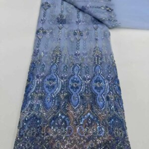 African Heavy Beaded Lace Fabric 2025 High Quality Beads Nigerian Sequins Groom Lace French Tulle Fabric For Party Dress Sewing