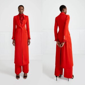 Bright Red Women Blazer Sets Street Style Long Jacket Wedding Party Tuxedos Lady Business Outfit Wear Customized 2 Pieces
