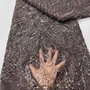 Beaded Lace African Tulle Lace Fabrics French Lace Fabric 2025 High Quality Lace 5 Yards Nigerian Lace Fabric For Party Dress
