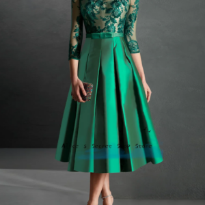 Green Mother of the Bride Dress O-Neck Three Quarter Sleeve Exquisite Florals Appliques Wedding Guest Dress Customized