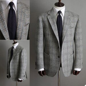 Checked Men’s Tweed Tuxedo Suits 2 Pcs Plus Size Customized Winter Groom Suits Formal Wear Prom Party Show Warm Suits