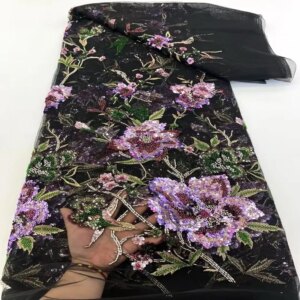 Luxury African Mesh Lace Sequin Fabric,For Sewing,Clothes,Beaded,Tulle,Wedding Dresses,Embroidery,Fabrics By The Meter,TS2862