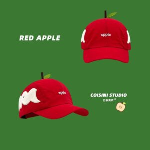 New Cute Apple Embroidered Quick-drying Hip-hop Hat for Men and Women Summer Shading Personality Funny Adjustable Baseball Cap
