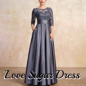 A Line Long Mother of the Bride Dresses Elegant Lace Sequin Wedding Party Gowns With Pocket Scoop Neck Wedding Guest Dress Women