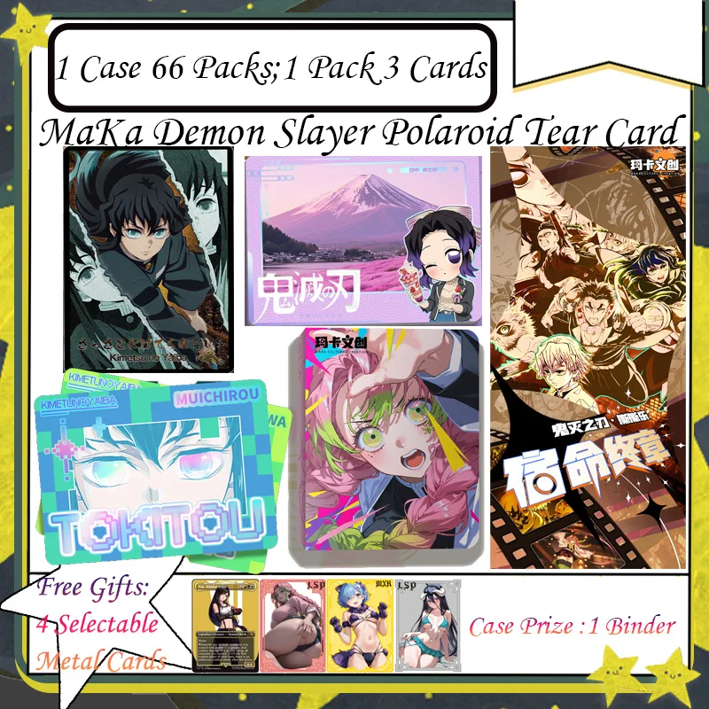 MaKa Demon Slayer Polaroid Teared Cards Anime Kimetsu Yaiba Tanjirou Kamado Nezuko Card Kids Gift Demon Slayer Cards