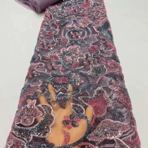 5 Yards High-end Heavy Beaded Fabric 2024 Latest African Luxury French Sequins Groom Embroidery Lace Fabric For Dresses Sewing