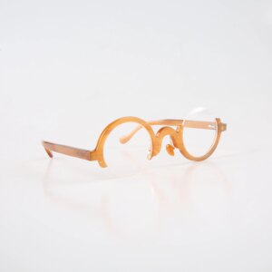 Eyeglass Frames Unique Round Asymmetry Eyeglasses Vintage Half Rim Handmade Light Coffee Horn Prescription Man Glasses Frames