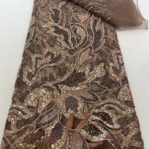 New High-End Luxury French Embroidery Heavy Groom Lace Fabric African Nigerian With Sequins Fabric For Wedding