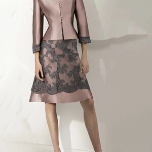 Fashion Two Piece Meat Pink Knee-Length Three Quarter Lace Simple Elegant  Mother of the Bride Dress Formal Wedding Customized