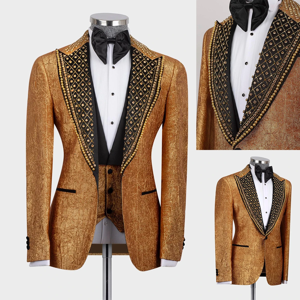 Luxury Wedding Men Suits Tailor-Made Groom New Aristocratic 2-Pcs Coat Vest Formal Occasions Suits Party Singer Size Customized