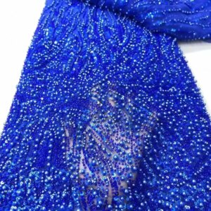 Blue Luxury French Mesh Beaded Lace Fabric 2025 High Quality African Sequins Groom Lace Fabrics For Nigerian Wedding Dress Women