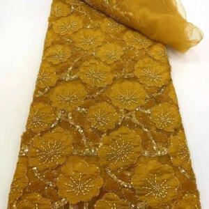 Luxury African Sequin Beaded Lace Fabric 2025 High Quality Groom Nigerian Wedding Bridal Embroidery French Tulle Sewing
