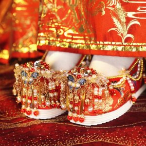 High Quality Handmade Ming Red Chinese Style Han Clothing Wedding Shoes Height Increasing Insole Ancient Xiuhe Brocade