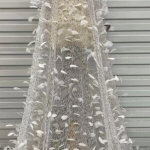Latest Luxury Elegant African Feather Lace Fabric Embroidery  With Sequins Nigerian Tulle For Wedding Party Long Dress JH0750E