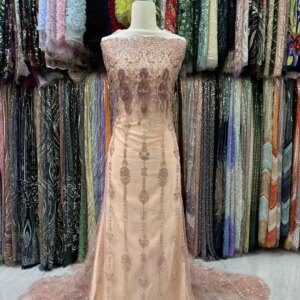 African Heavy Beaded Lace Fabric 2025 High Quality 5 Yards Nigerian Sequins Groom Fabric Material For Wedding Party Dress