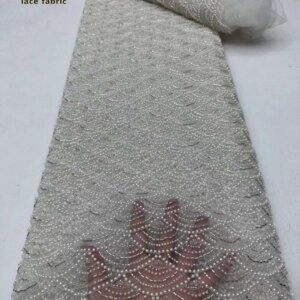 High-end Heavy Beads Fabric Latest African Luxury White Sequins Groom Embroidery Fabrics French Tulle Lace For Sewing Wedding