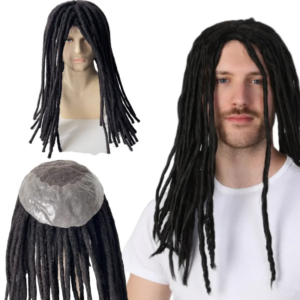 European Virgin Human Hair Hairpieces 16 inches #1b Black Dreadlcoks Toupee Q6 Front Lace Unit for Black Men