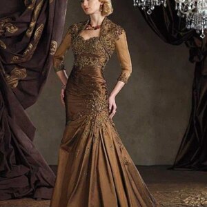 Elegant Long Mermaid Mother Of The Bride Dresses With Jacket Brown Formal Wear Customized Full Sleeve Wedding Guest Dress