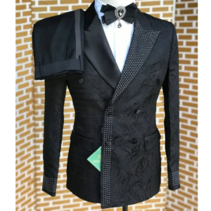 Jacquard Fabrics Bespoke 2 Pieces Jacket Pants Wedding Suits for Man Peak Double Breasted Hot Fit Evening Party Wear Customized