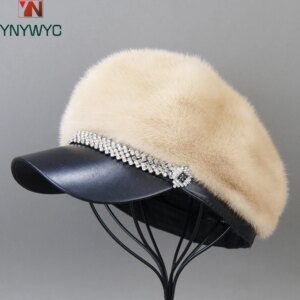 Hot Sale New Winter Women Full Pelt Real Mink Fur Hats Lady Luxury Warm Natural Mink Fur Visors Caps Female Fashion Mink Fur Hat