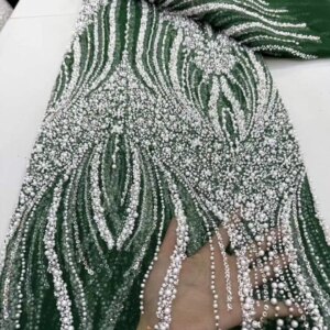 5 Yards Red Beaded Lace Fabric African Lace Fabric 5 Yards High Quality 2025 Green Sequins Lace Fabric Sequins For Sewing KB4500