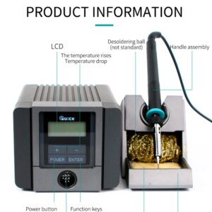 QUICK TS1100 Lead-Free Soldering Station, 90W ESD Safe, Adjustable Temperature, Soldering Iron, BGA Rework Station, 110V, 220V