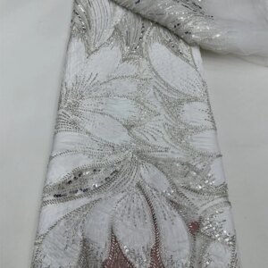 Elegant French Mesh Beads Embroidery 3D Sequins Lace Fabric 2025 African Nigerian Beaded Lace Fabrics For Wedding Dresses Women