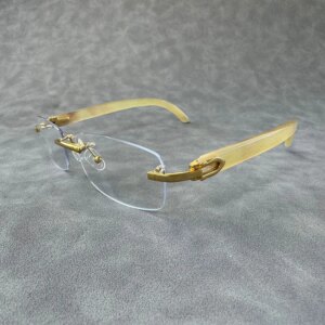 Eyeglass Frames Rimless Unique Vintage Square Handmade Honey Horn Reading Prescription Men’s Glasses Frames Lenses Eyeglasses